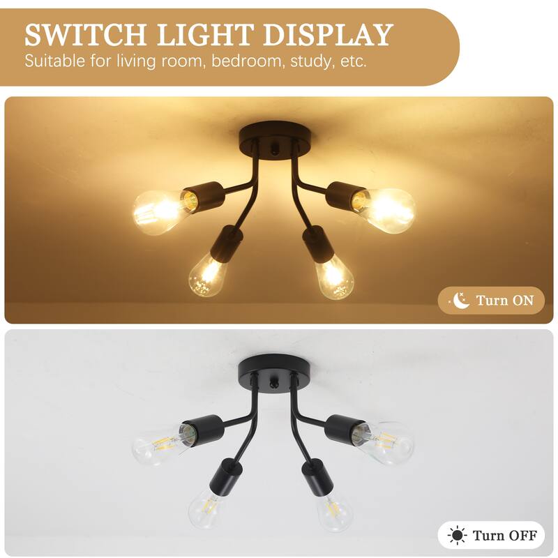 Modern 4-Light Semi Flush Mount Ceiling Light for Dining Room Bedroom Hallway Entryway