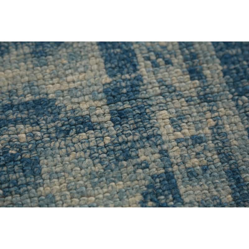 Hand Knotted Oriental 100% Wool Carpet Transitional All-Over Navy Blue & Blues Oushak Runner Rug - 17' 4'' X 3' 2''