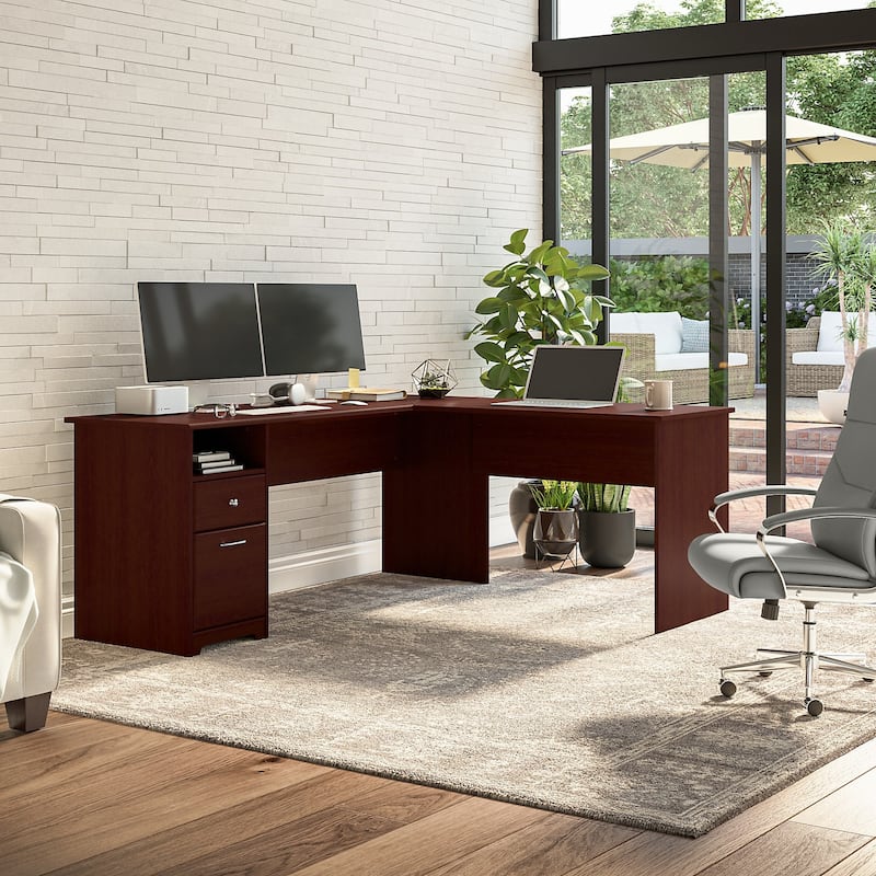 72W L-shaped Computer Desk with Drawers by Bush Furniture - Harvest Cherry