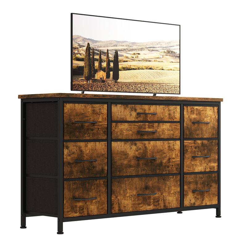 55 Inch Dresser TV Stand with Charging Station and Wood Tabletop
