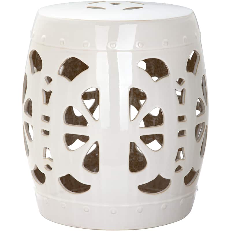 SAFAVIEH Rivkah Stencil Antique White Blossom Ceramic Decorative Garden Stool