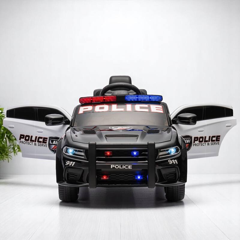 12V Licensed Dodge Charger Kids Ride-On Police Car with Remote Control, LED Lights, Bluetooth, MP3, USB–Electric Vehicle