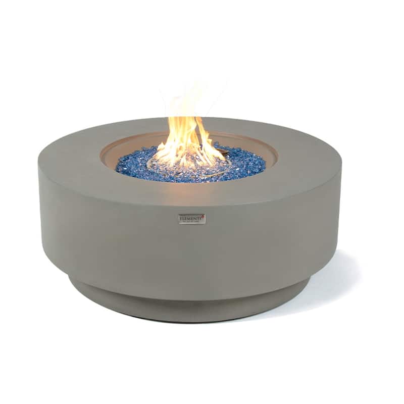 Elementi Plus Colosseo Outdoor Fire Pit Table Concrete Round 60000 BTU - 40.9 x 40.9 inches with Lid, Fire Glass, and Cover - Propane