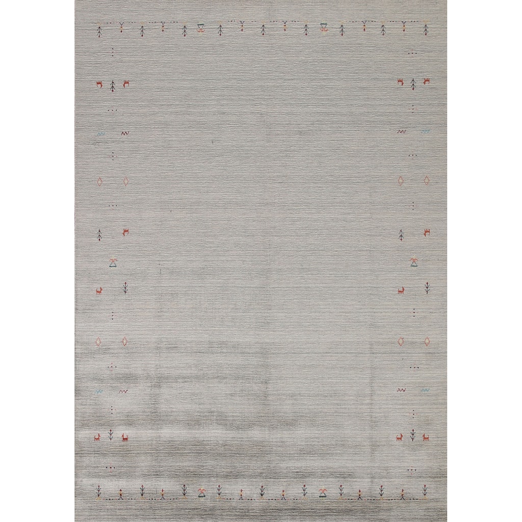 Tribal Gabbeh Indian Area Rug Handmade Beige / Ivory Wool Carpet - 7'9"x 9'8"