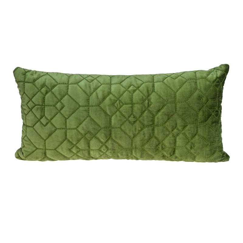 Navy Quilted Velvet Geo Lumbar Decorative Pillow - Olive