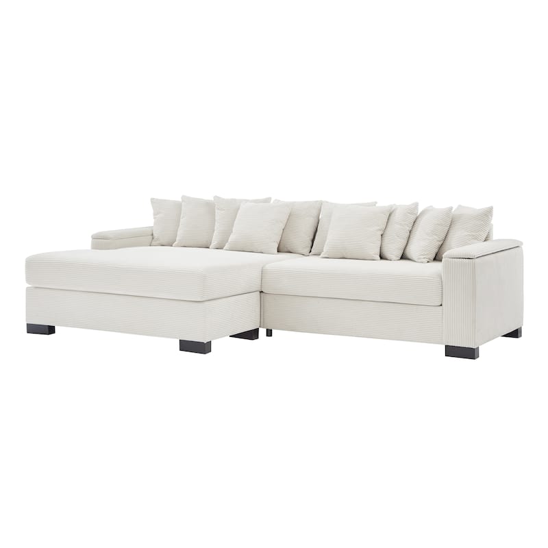 Corduroy L-shaped Sectional Sofa with Convertible Chaise Lounge, Armrests Built-in Storage, Removable Covers and Pillows