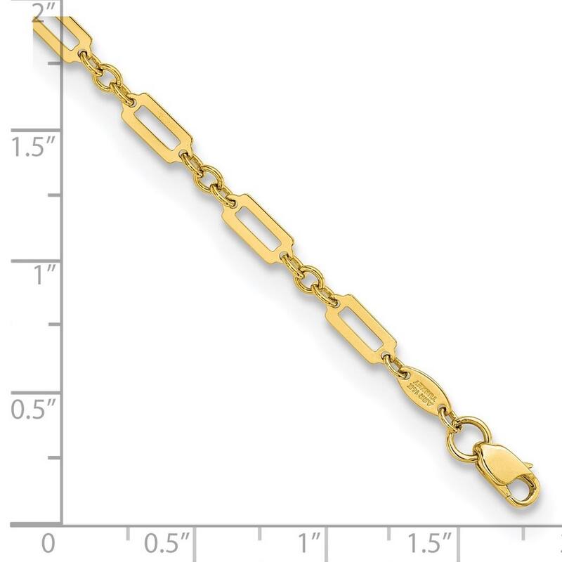Curata 14k Gold Polished Fancy Rectangle Link Bracelet 7.5 Inch