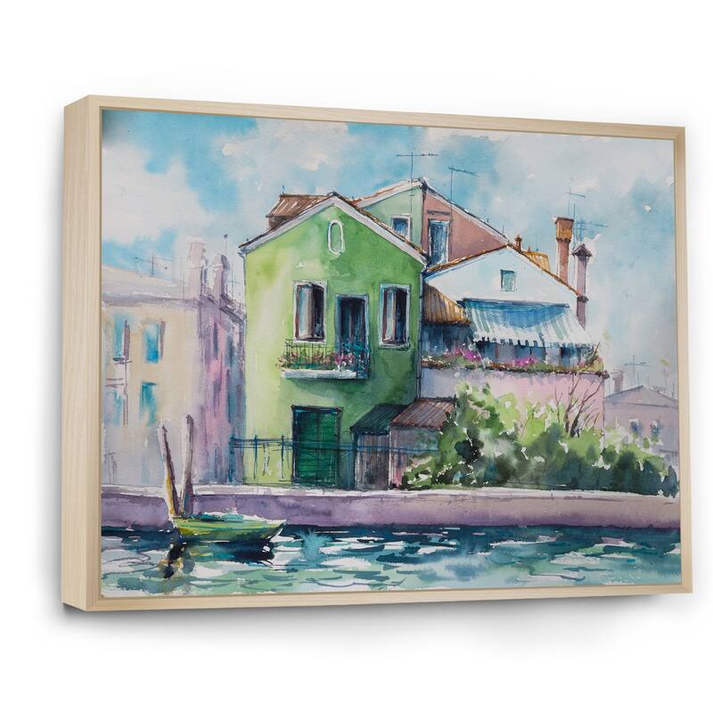 Designart "Sunny Day On The Waterfront On The Island" French Country Framed Canvas Wall Art Print