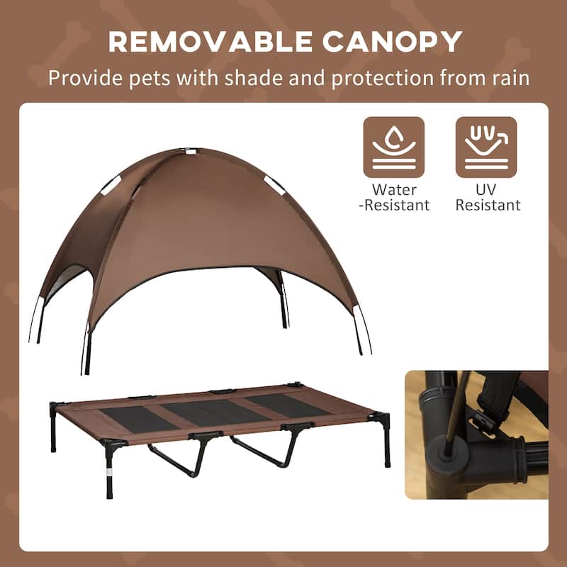 PawHut 48" x 36" Elevated Dog Cot Cooling Pet Bed With UV Protection Canopy Shade