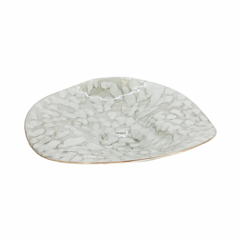 Artistic Abstract Decorative Bowl for Home Decor - 16", Ivory & Gray