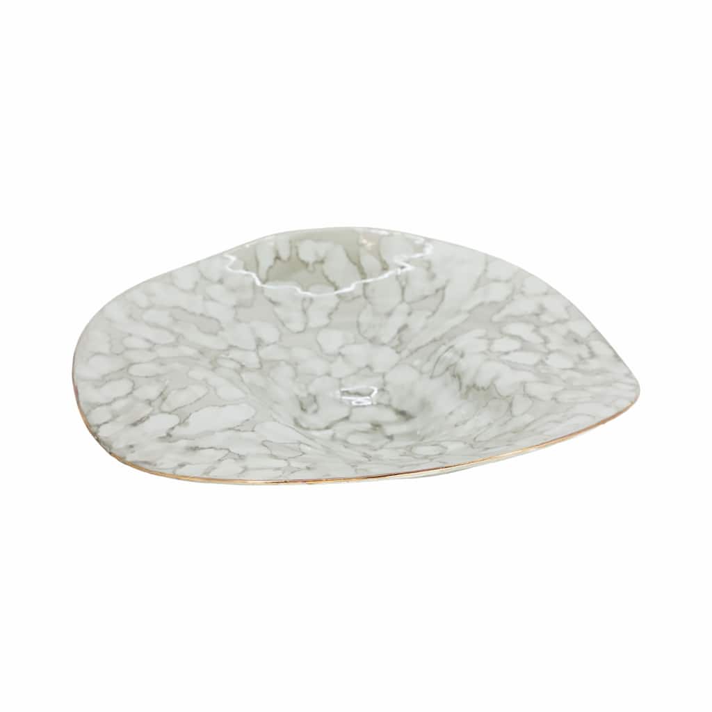 Artistic Abstract Decorative Bowl for Home Decor - 16", Ivory & Gray