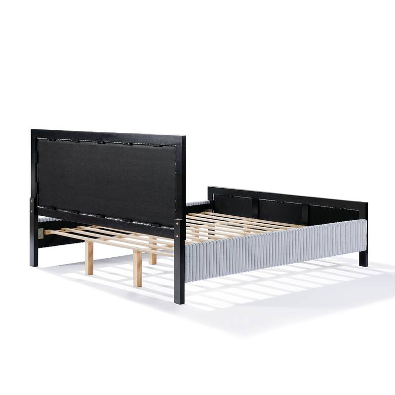 Queen Upholstered Platform Bed with Soft Headboard, Grey and Black Frame