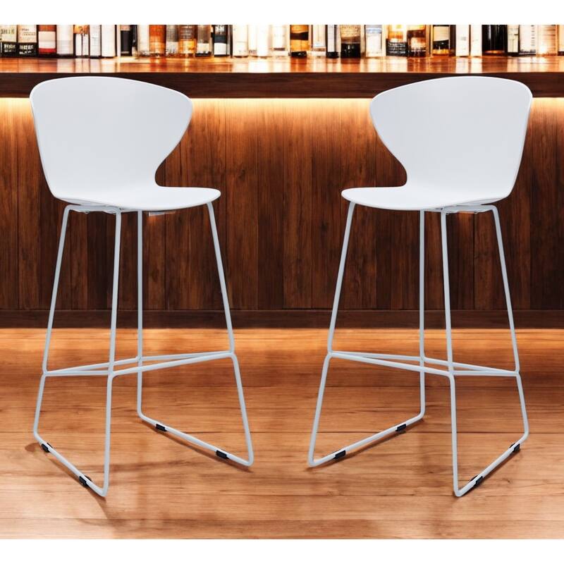 HomeRoots Set of Two 30" White and Silver Heavy Duty Plastic and Metal Low Back Bar Height Bar Chairs - Bar Height - White - Set of 2