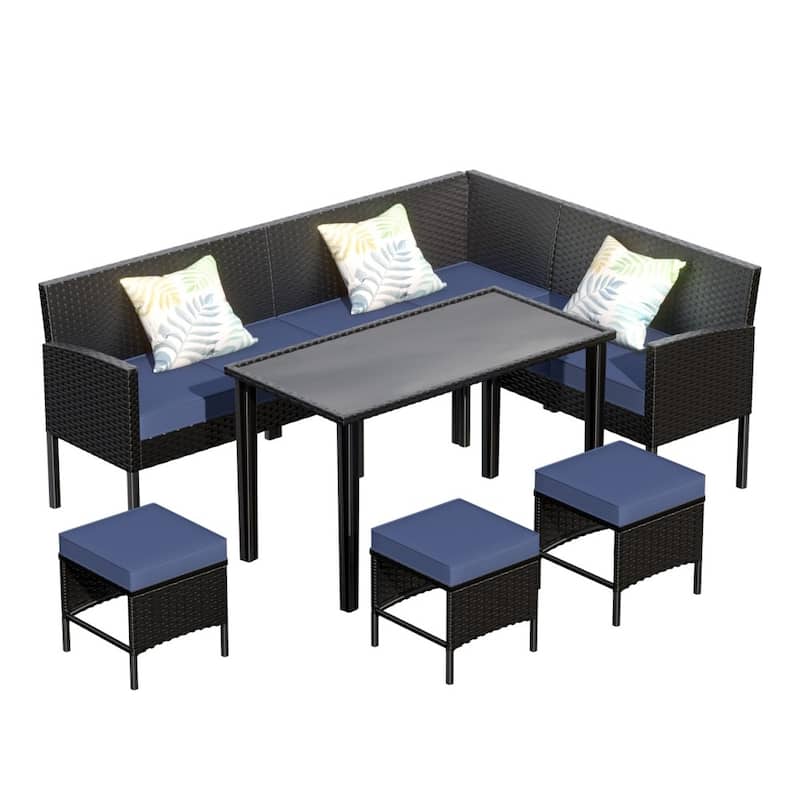 Modern Outdoor 7-piece All-weather Rattan Sofa Set with Waterproof Seat Cushion