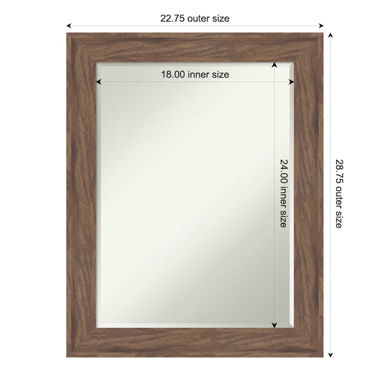 Pia Half-Inch-Bevel Framed Wall Mirror - Pia Medium Brown - 23 x 29 in