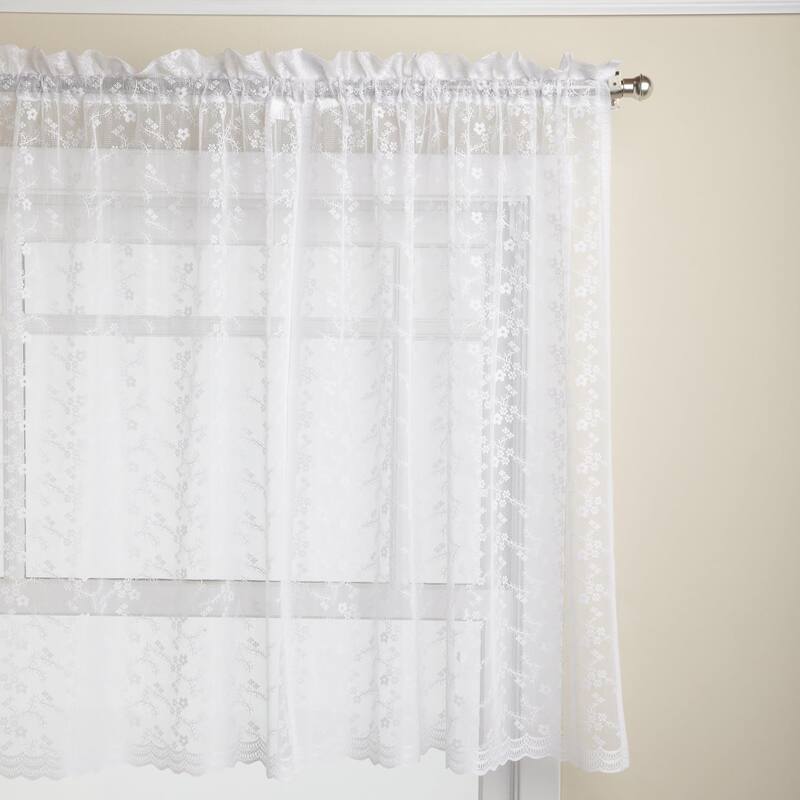 Elegant White Priscilla Lace Kitchen Curtain Pieces - Tiers/ Swag/ Tailored Valances - 24" Tier Pair