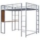 preview thumbnail 25 of 41, Full Size Metal Loft Bed With 2 Shelves and one Desk for Home