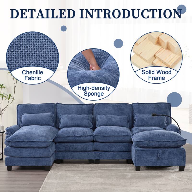 HOMEFUN Chenille Upholstered Oversized U-shaped Comfy Modular Sectional Sofa with Storage Ottoman