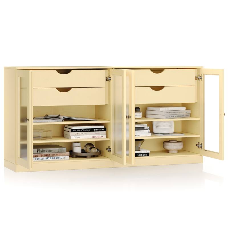 Palace Imports 100% Solid Wood 64" Sideboard with Frosted Glass Doors, 4-Drawers and Adjustable Shelves