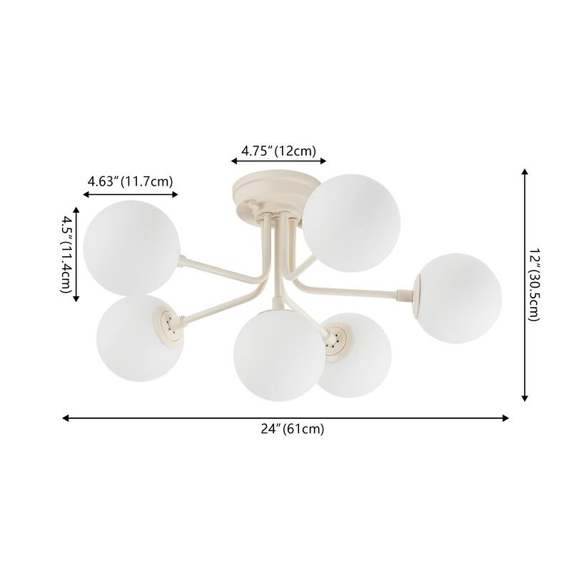 24" 6-Light Globe Modern Industrial Iron Bistro LED Semi Flush Mount, By JONATHAN Y