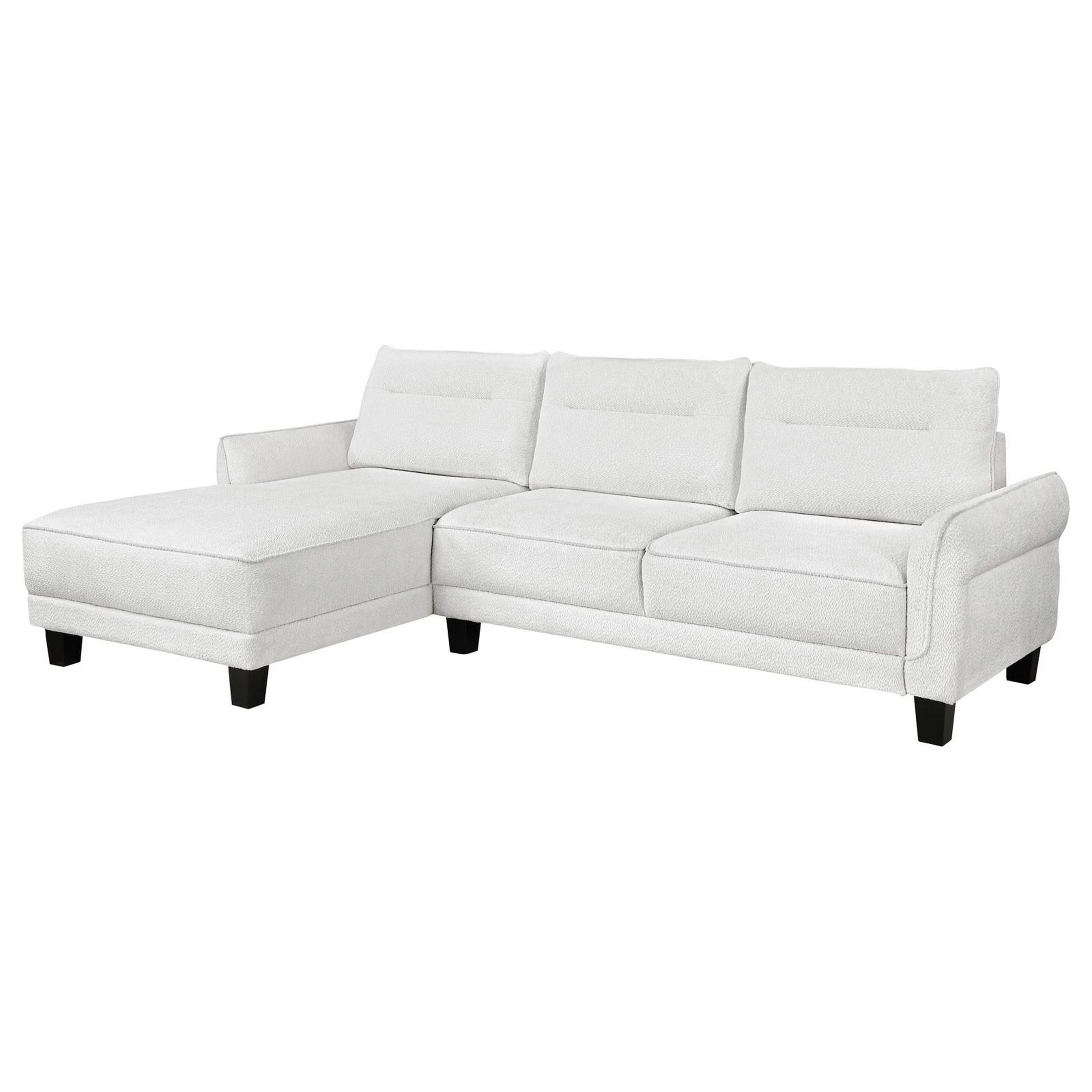 Cyra 110 Inch Piece Sectional Sofa, Chaise, White Fabric, Welt