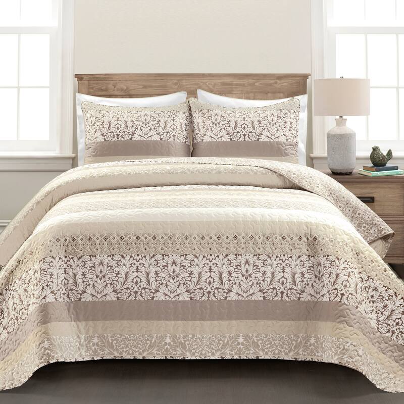 Lush Decor Boho Stripe Quilt Set - NEUTRAL - King