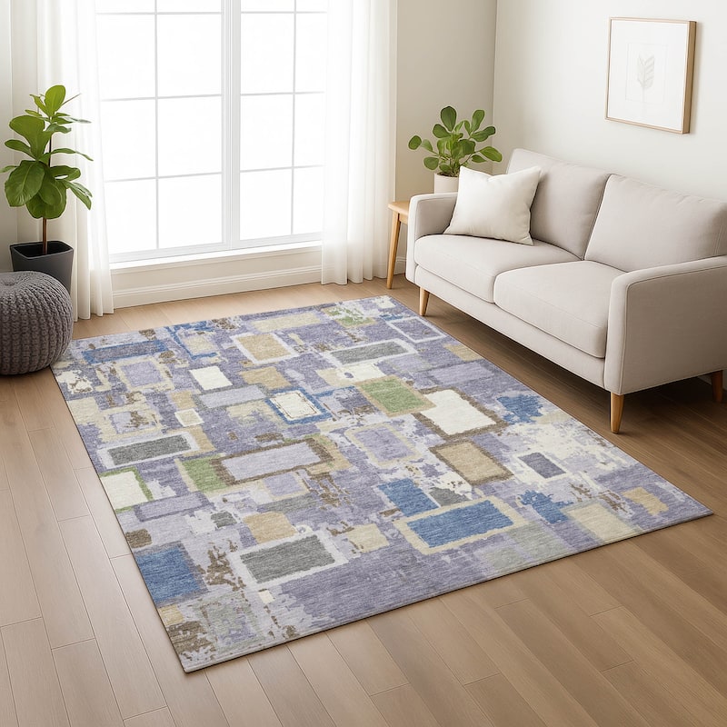 Machine Washable Indoor/ Outdoor Contemporary Geo Chantille Rug