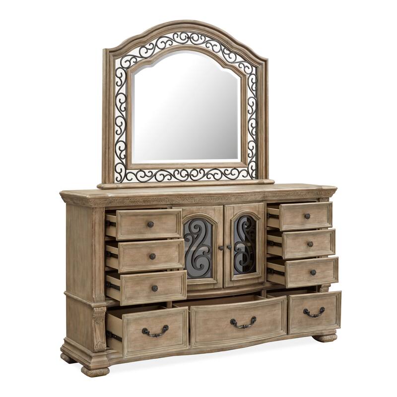 Magnussen Home Marisol Fawn Drawer Dresser with Shaped Mirror