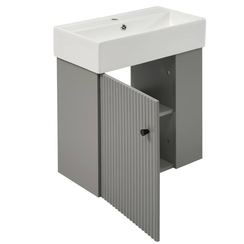21.6 inch Modern Floating Bathroom Vanity with Ceramic Basin - Perfect for Small Bathrooms, Right Side Storage