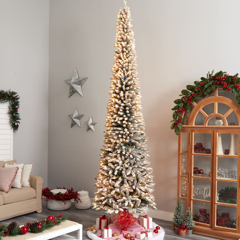 12' Flocked Pencil Christmas Tree with 1000 Lights - 124