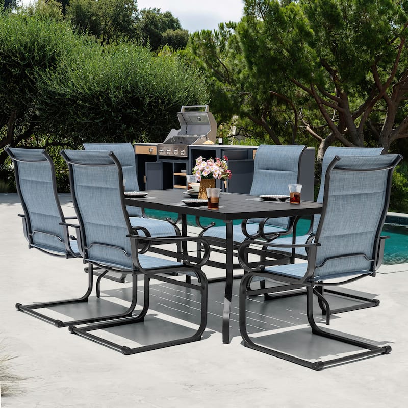 Outdoor Rectangle Powder-coated Iron Dining Table with Umbrella Hole
