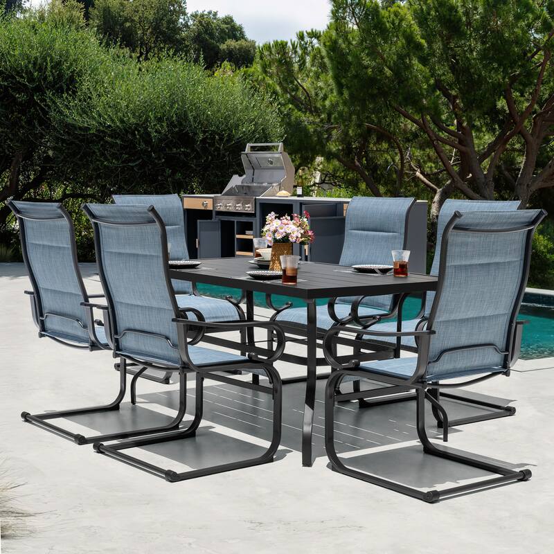 Patio Metal Dining Chairs Set of 2, C-Spring Motion and Padded Textilene