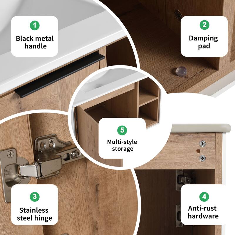 BNK 20"/24"/30" Single Sink Bathroom Vanity with Soft Close Door or Right Side Shelves, Modern Floating Vanity