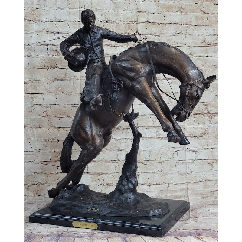 Bronco Twister C.M. Russell Western Bronze Sculpture Statue Cowboy 23 Inches X 24 Inches