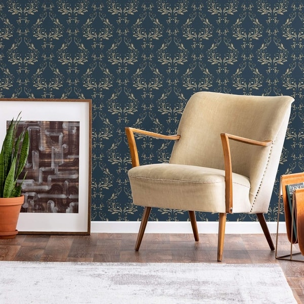 Blue damask Peel and Stick Removable Wallpaper 7782 Bed Bath & Beyond