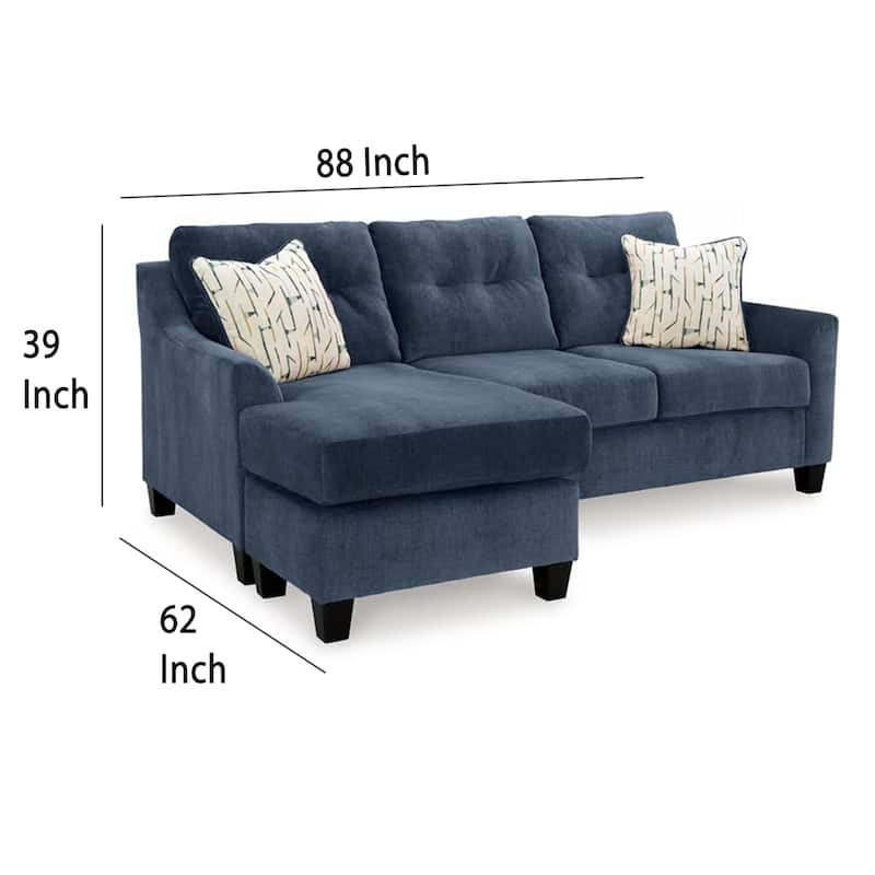 Emilia Sofa Chaise Sectional, 2 Pillows, Ink Blue Polyester 88 Inch
