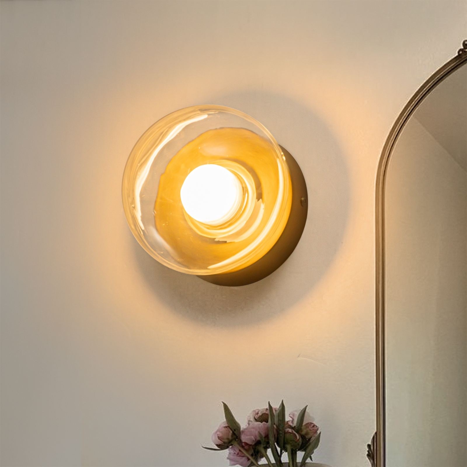 Modern 1-Light Wall Sconce with Clear Glass Shade - Brass