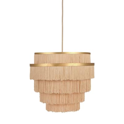 Gold Metal with 5-Tiered Cream Fringe Pendant Lamp