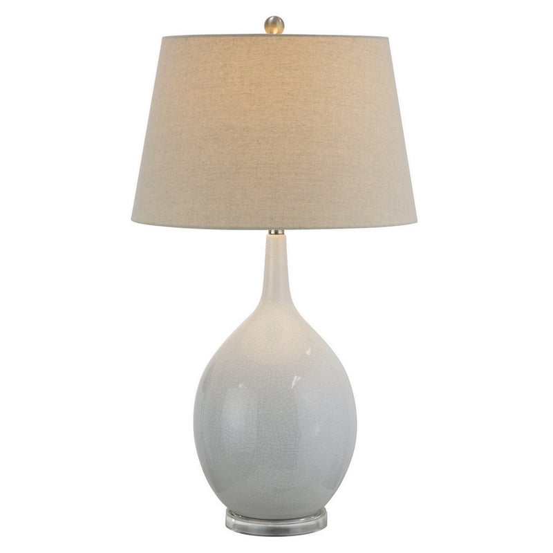 32 Inch Table Lamp, Empire Shade, Ceramic Stand, Crackle White Finish - White