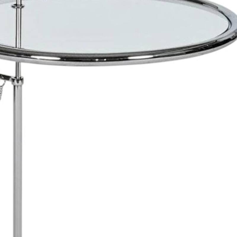 HomeRoots 25" Silver And Clear Metal And Glass Height Adjustable Round End Table - 20.00 in. x 25.00 in. x 20.00 in.