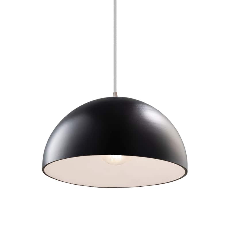 Justice Design Group Dome 1-Light Pendant - White Cord/Carbon Matte Black/Brushed Nickel