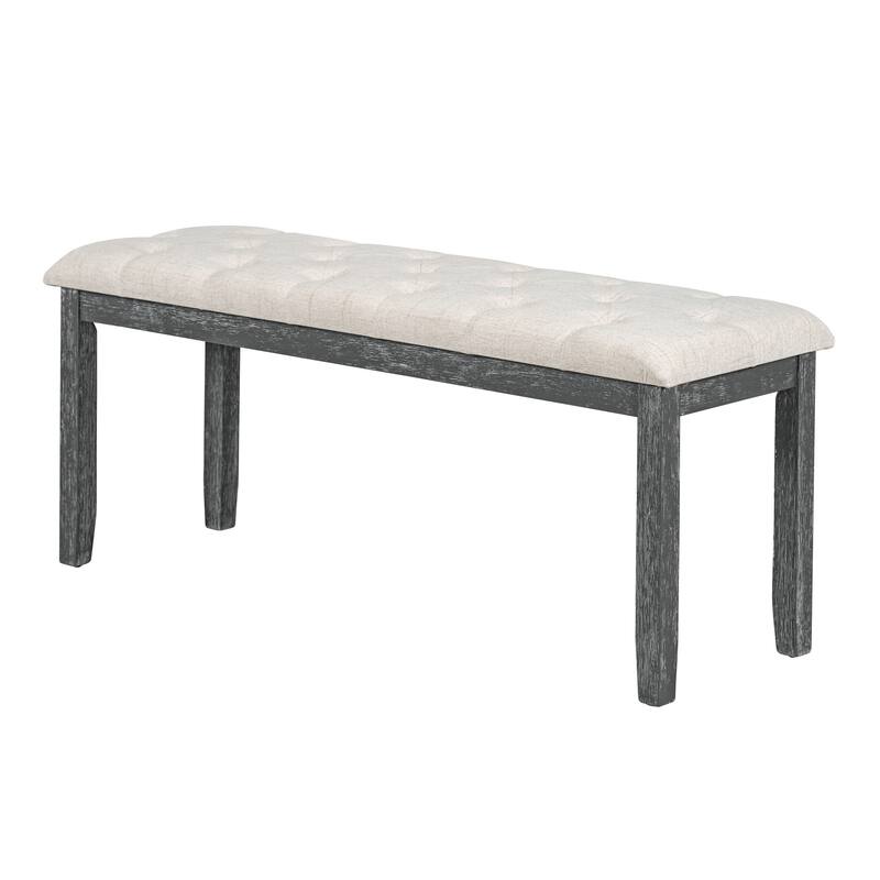 6 Pcs Wood Dining Table Set, Rectangular Kitchen Table Set with Unique Legs, 4 Upholstered Chairs and 1 Padded Bench