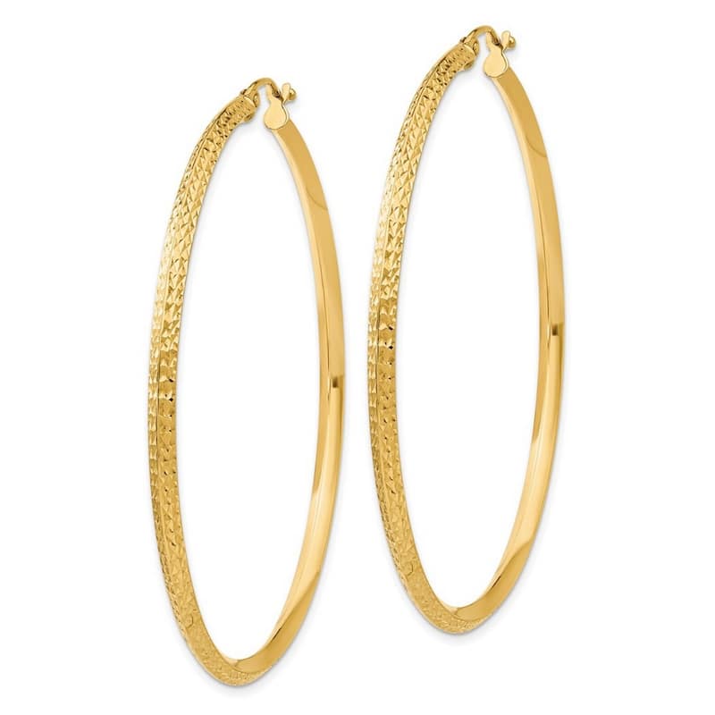 Curata 14k Yellow Gold Knife Edge Sparkle Cut Hoop Earrings - 55mm long 2.5mm Thick Jewelry Gifts for