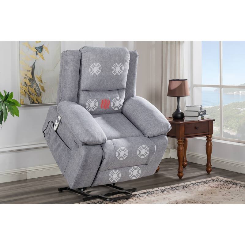 Light Grey Velvet Power Lift Recliner Chair with 8 Massage Points, Lumbar Heating, Storage Pocket - Light Grey
