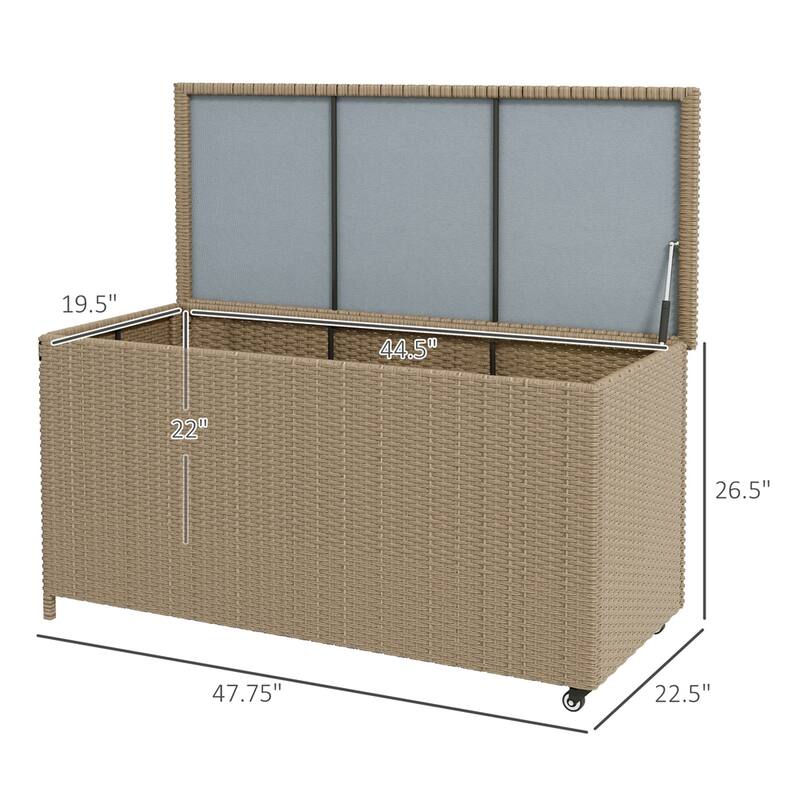83 Gallon Wicker Outdoor Deck Box on Wheels for Garden Tools