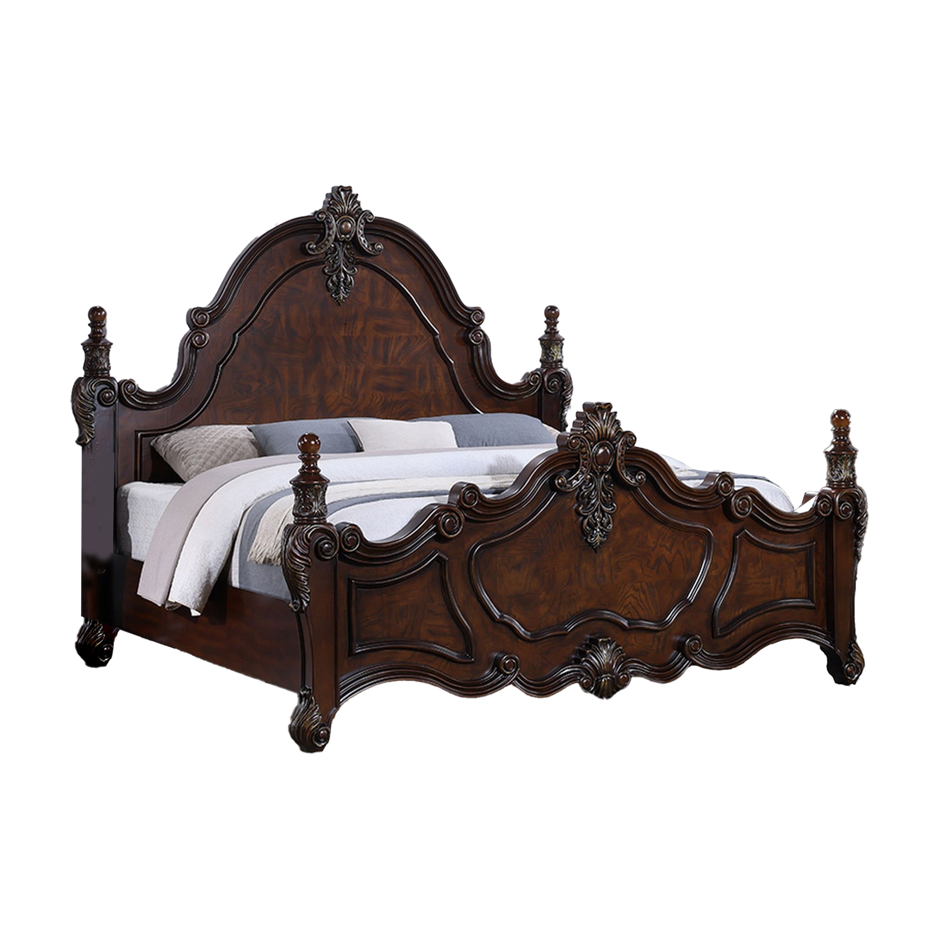 Frank Queen Size Bed, Carved Details, Finial Posts, Cherry Frank Queen Size Bed, Carved Details, Finial Posts, Cherry