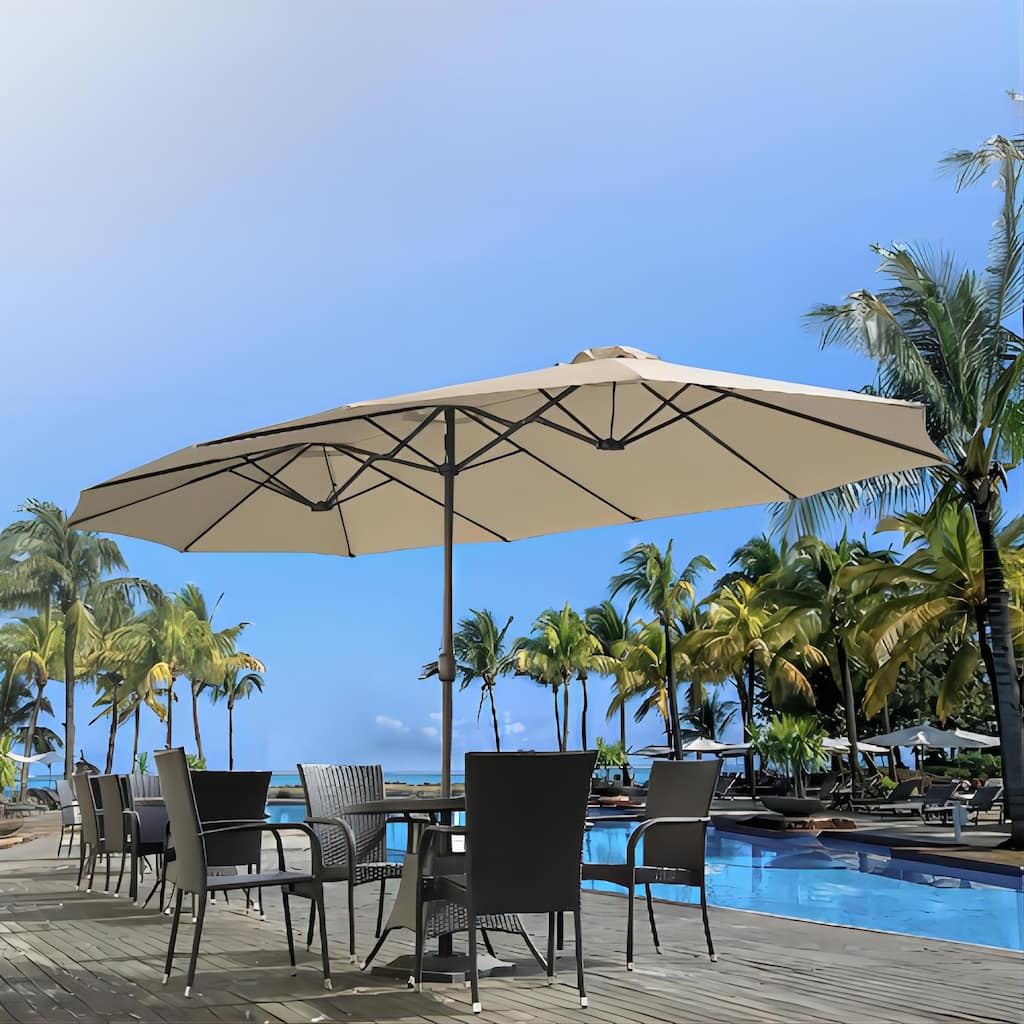 AECOJOY 15x9ft Double-Sided Patio Umbrella with Crank Air Vents.