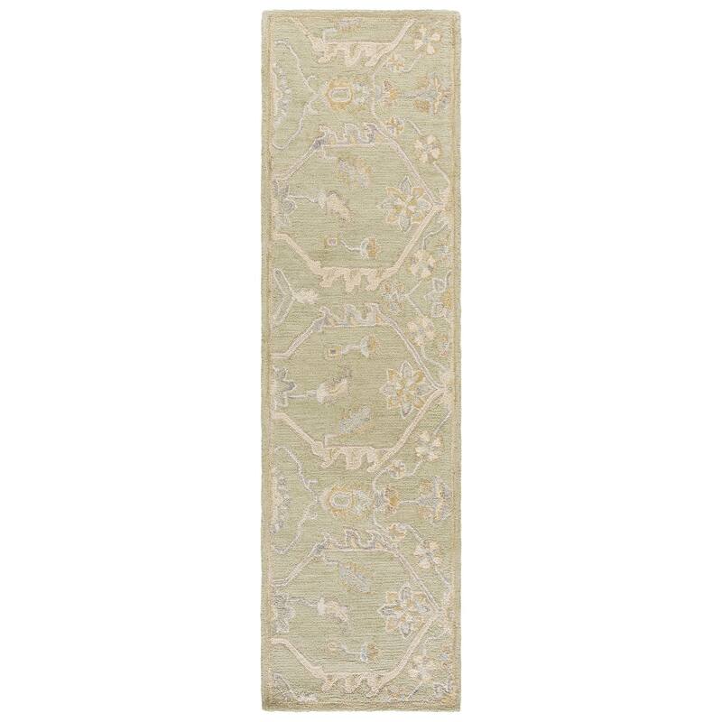 SAFAVIEH Handmade Blossom Eefke Modern Floral Wool Rug - 2'3" x 8' Runner - Sage/Beige