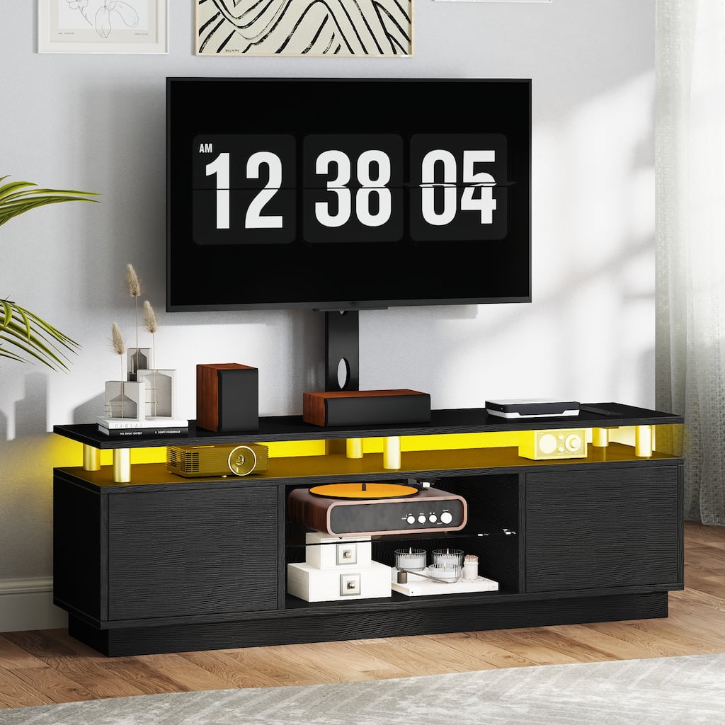 Moasis Modern LED TV Stand with Adjustable Mount for up to 75" TV Media Console Entertainment Center w/Power Outlets