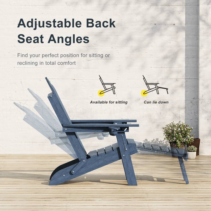 3-Position Adjustable Folding Adirondack Chair W/ Ottoman for Outdoor